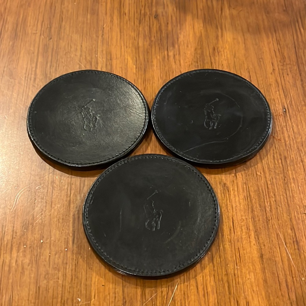 Polo Ralph Lauren vintage drink coasters leather X 3 black